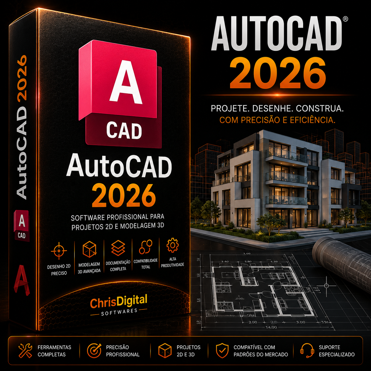 Autodesk AutoCAD 2026 em Inglês para Windows 10 e Windows 11 | Licença Permanente